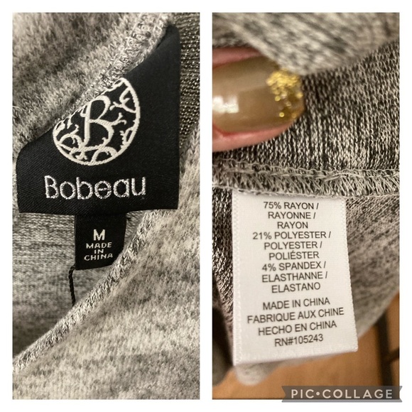 Bobeau Light Gray 3/4 Sleeves Medium Top - Picture 4 of 4